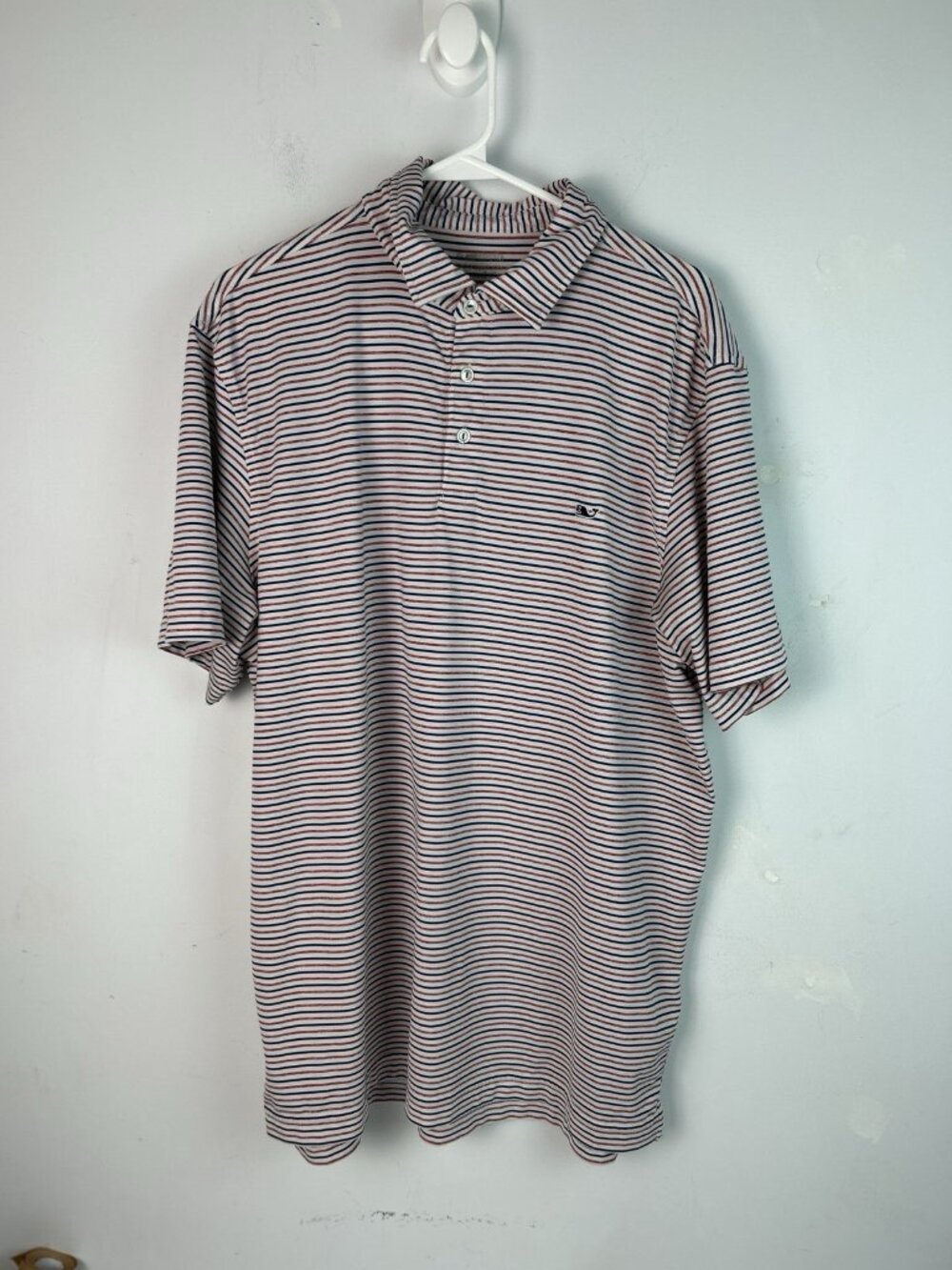 Vineyard Vines On The Go Sankaty Polo Mens Large Red Blue Stripe Performance